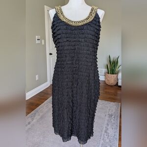 Frank Lyman Design Black Dress Beaded Neckline Cocktail Classic Size 16
